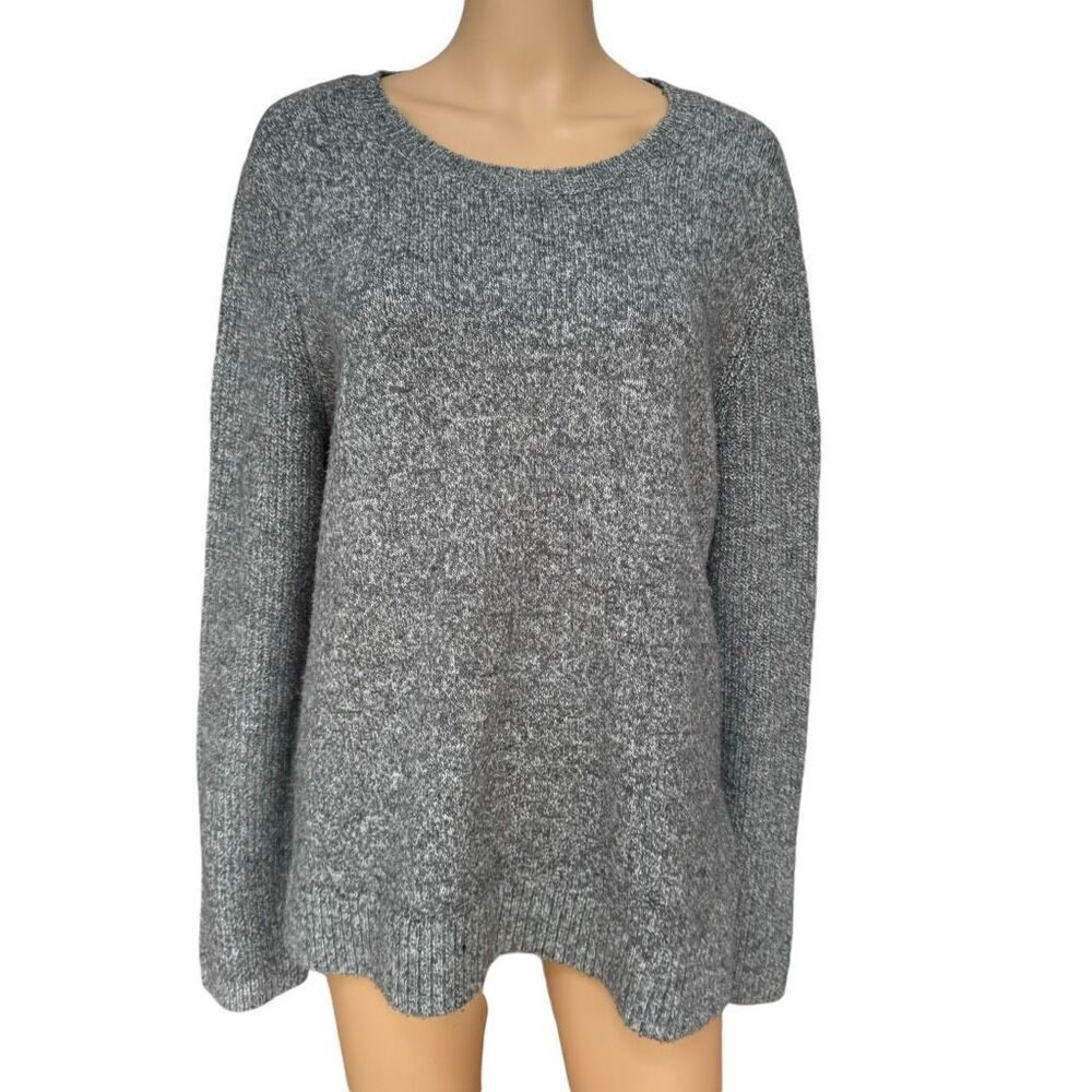 Lou & Grey wool blend marled gray black ribbed hem pullover sweater size XL